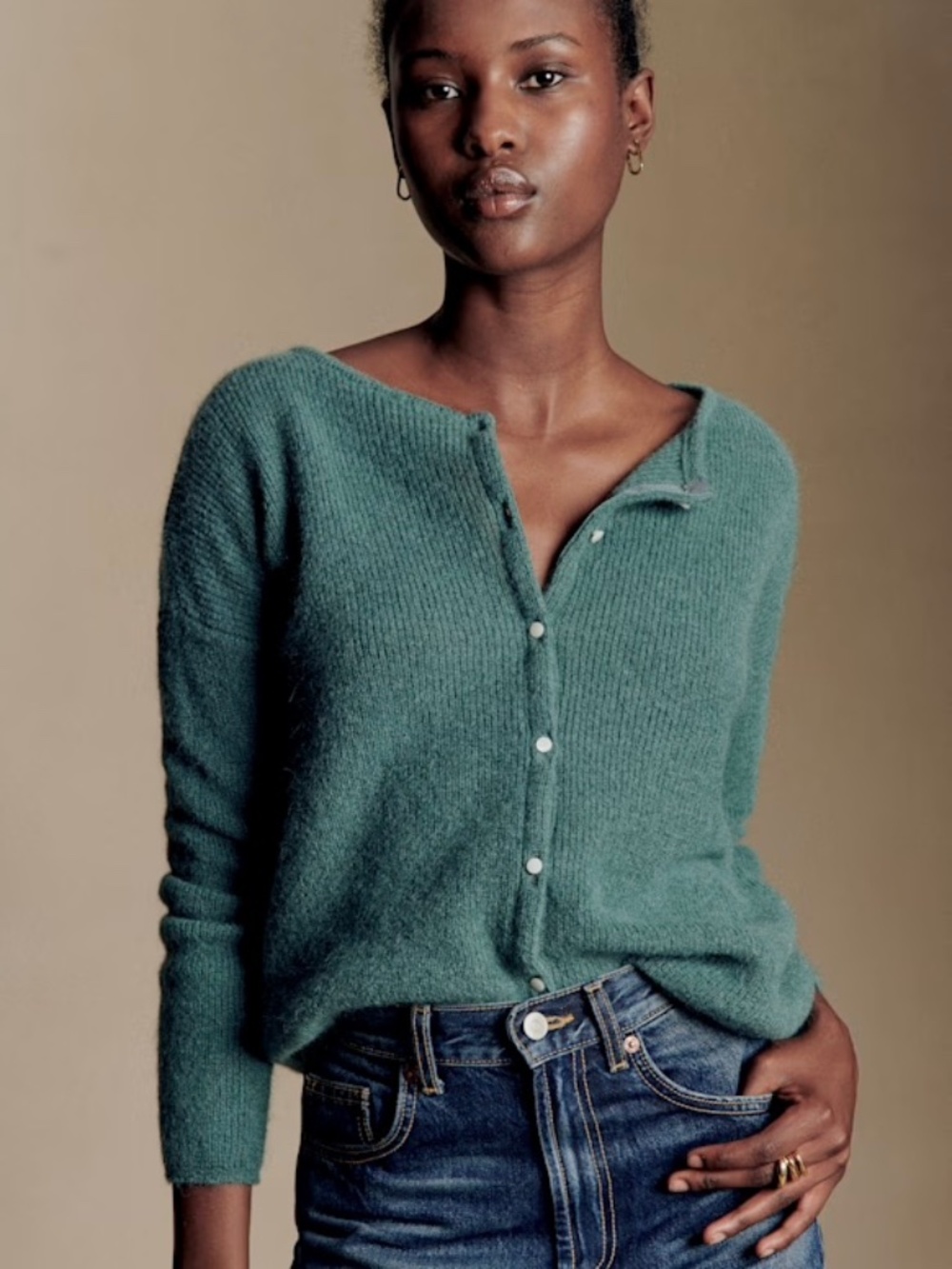 SEZANE Gaspard Mohair Alpaca Blend Cardigan in Sage - M